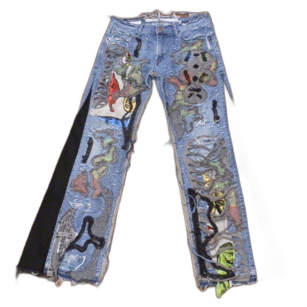 American Eagle Snowdenimz Aeo Flex 4 Custom Straight Leg Blue Jeans Size Unknown